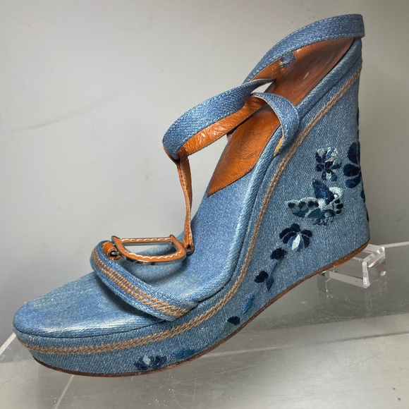 DIOR shoes /DIOR blue denim wedge platform sandals sz 40 us 9.5 made in italy - Picture 3 of 14